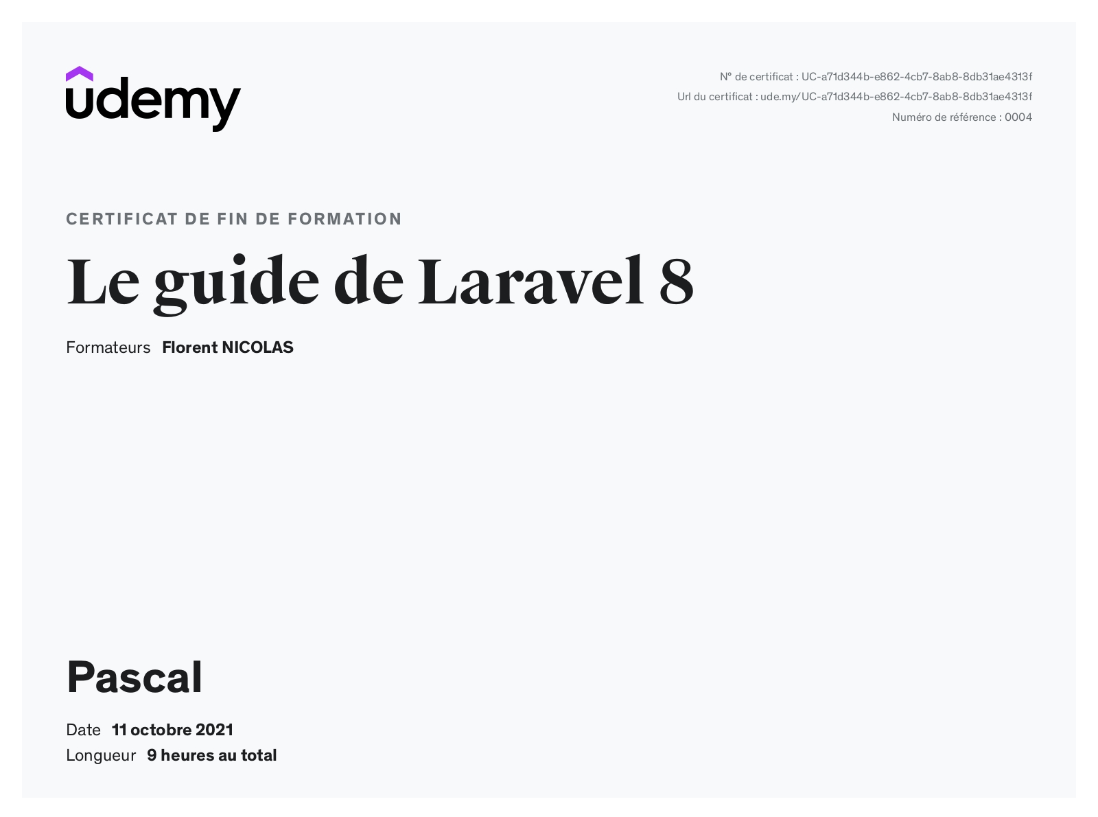 Certificat Laravel